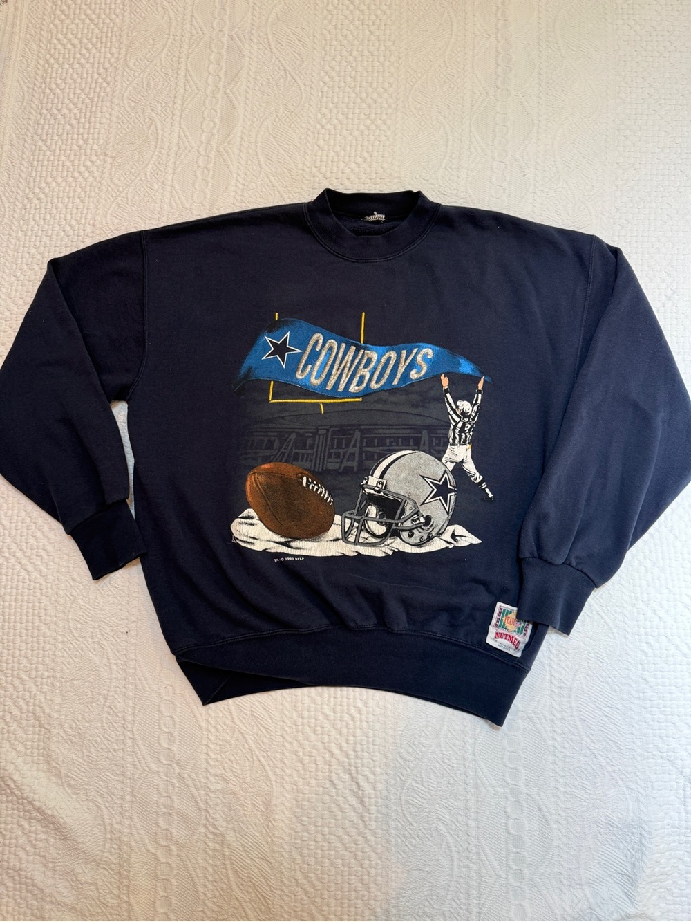 Vintage 90s Nutmeg Mills Dallas Cowboys Pullover Crewneck Sweatshirt Size M Blue